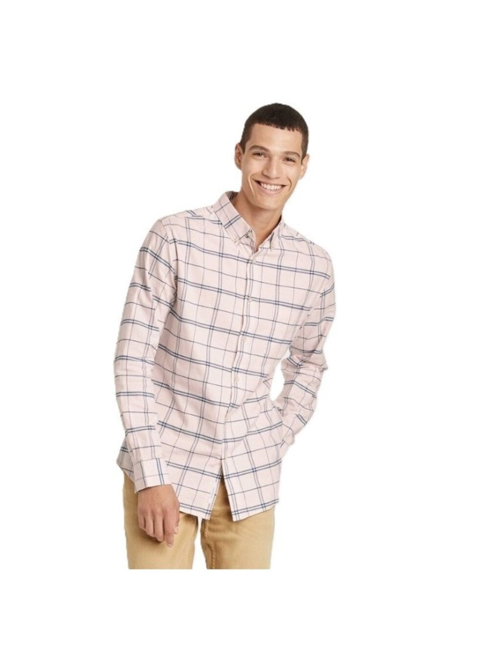 Goodfellow Light Pink & Blue Plaid Flannel Long Sleeve Casual Shirt -- Size XXL